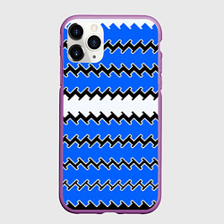 Чехол iPhone 11 Pro матовый Синие и белые полосы, цвет: 3D-фиолетовый