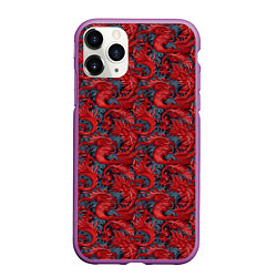 Чехол iPhone 11 Pro матовый Красные драконы паттерн, цвет: 3D-фиолетовый