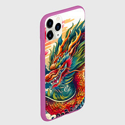 Чехол iPhone 11 Pro матовый Гравюра японского дракона, цвет: 3D-фиолетовый — фото 2