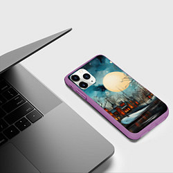 Чехол iPhone 11 Pro матовый Ночной новогодний город, цвет: 3D-фиолетовый — фото 2