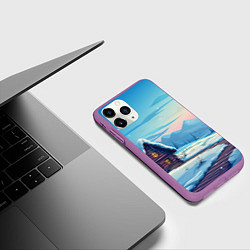 Чехол iPhone 11 Pro матовый Лесной зимний домик, цвет: 3D-фиолетовый — фото 2