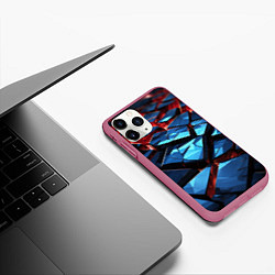 Чехол iPhone 11 Pro матовый Синие абстрактные плиты и красное свечение, цвет: 3D-малиновый — фото 2