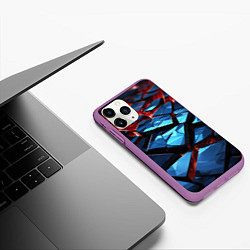 Чехол iPhone 11 Pro матовый Синие абстрактные плиты и красное свечение, цвет: 3D-фиолетовый — фото 2