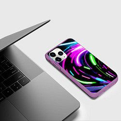 Чехол iPhone 11 Pro матовый Неоновая экспрессивная абстракция, цвет: 3D-фиолетовый — фото 2