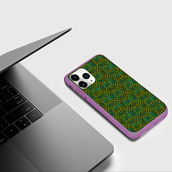 Чехол iPhone 11 Pro матовый Салатовый витражный паттерн, цвет: 3D-фиолетовый — фото 2