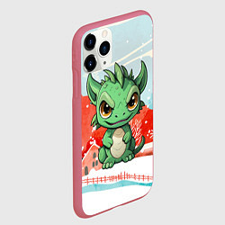 Чехол iPhone 11 Pro матовый Зеленый маленький дракон, цвет: 3D-малиновый — фото 2