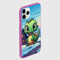 Чехол iPhone 11 Pro матовый Маленький счастливый зеленый новогодний дракон, цвет: 3D-фиолетовый — фото 2