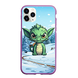 Чехол iPhone 11 Pro матовый Маленький зеленый забавный дракон, цвет: 3D-фиолетовый