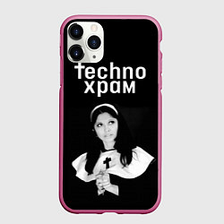 Чехол iPhone 11 Pro матовый Techno храм монашка смотрит в небо, цвет: 3D-малиновый