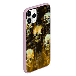 Чехол iPhone 11 Pro матовый Жёлтые черепа на чёрном фоне, цвет: 3D-розовый — фото 2