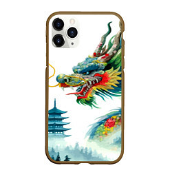 Чехол iPhone 11 Pro матовый Japanese watercolor dragon - art, цвет: 3D-коричневый