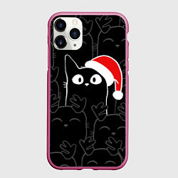 Чехол iPhone 11 Pro матовый New year cats, цвет: 3D-малиновый