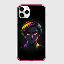 Чехол iPhone 11 Pro матовый Аниме портрет парня с красными глазами