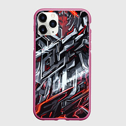 Чехол iPhone 11 Pro матовый Агрессивный металл красный, цвет: 3D-малиновый