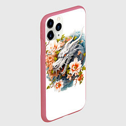 Чехол iPhone 11 Pro матовый Китайский дракон в цветах сакуры, цвет: 3D-малиновый — фото 2
