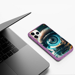 Чехол iPhone 11 Pro матовый Сюрреалистический глаз и пейзаж, цвет: 3D-фиолетовый — фото 2
