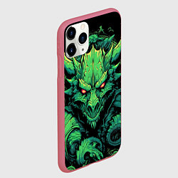 Чехол iPhone 11 Pro матовый Зеленый яркий неоновый дракон символ 2024 года, цвет: 3D-малиновый — фото 2
