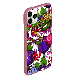 Чехол iPhone 11 Pro матовый Дракончик и китайские фонарики, цвет: 3D-малиновый — фото 2