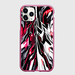 Чехол iPhone 11 Pro матовый Красно-белая абстракция на чёрном фоне, цвет: 3D-малиновый
