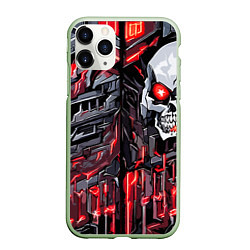 Чехол iPhone 11 Pro матовый Красные полосы и череп, цвет: 3D-салатовый