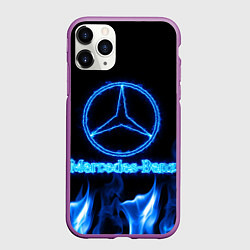 Чехол iPhone 11 Pro матовый Mercedes-benz blue neon, цвет: 3D-фиолетовый