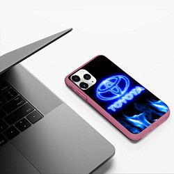 Чехол iPhone 11 Pro матовый Toyota neon fire, цвет: 3D-малиновый — фото 2