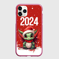 Чехол iPhone 11 Pro матовый 2024 дракон новогодний красный фон, цвет: 3D-малиновый