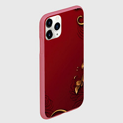 Чехол iPhone 11 Pro матовый Узоры золотые на красном фоне, цвет: 3D-малиновый — фото 2