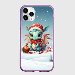 Чехол iPhone 11 Pro матовый Милый маленький синий дракон новогодний 2024 года, цвет: 3D-фиолетовый
