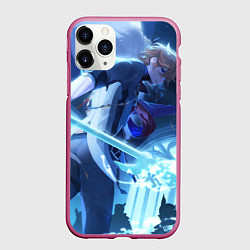 Чехол iPhone 11 Pro матовый Genshin Impact Тарталья, цвет: 3D-малиновый