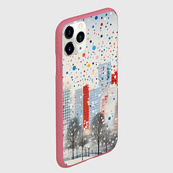 Чехол iPhone 11 Pro матовый Новогодний город и цветной снег, цвет: 3D-малиновый — фото 2