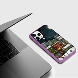 Чехол iPhone 11 Pro матовый Новогодний рисованный город, цвет: 3D-фиолетовый — фото 2