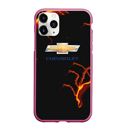 Чехол iPhone 11 Pro матовый Chevrolet лого шторм, цвет: 3D-малиновый