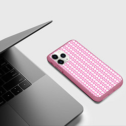 Чехол iPhone 11 Pro матовый Полосы из сердечек, цвет: 3D-малиновый — фото 2