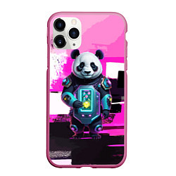 Чехол iPhone 11 Pro матовый Funny panda - cyberpunk, цвет: 3D-малиновый