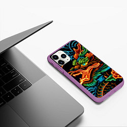 Чехол iPhone 11 Pro матовый Japanese neon dragon - irezumi, цвет: 3D-фиолетовый — фото 2