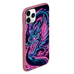 Чехол iPhone 11 Pro матовый Neon Japanese dragon - irezumi, цвет: 3D-малиновый — фото 2