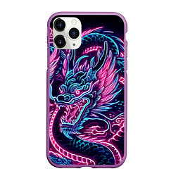 Чехол iPhone 11 Pro матовый Neon Japanese dragon - irezumi, цвет: 3D-фиолетовый