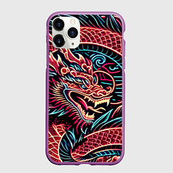 Чехол iPhone 11 Pro матовый Татуха японского дракона - ирезуми, цвет: 3D-фиолетовый