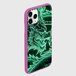 Чехол iPhone 11 Pro матовый Неоновый дракон - ирезуми, цвет: 3D-фиолетовый — фото 2