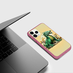 Чехол iPhone 11 Pro матовый Огромный зеленый дракон среди деревьев, цвет: 3D-малиновый — фото 2
