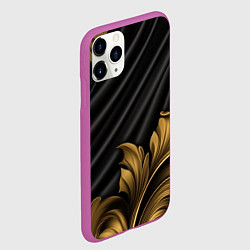 Чехол iPhone 11 Pro матовый Лепнина золотые узоры на черной ткани, цвет: 3D-фиолетовый — фото 2