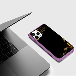 Чехол iPhone 11 Pro матовый Объемные узоры на черной ткани лепнина, цвет: 3D-фиолетовый — фото 2