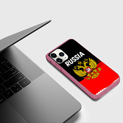Чехол iPhone 11 Pro матовый Россия герб краски абстракция, цвет: 3D-малиновый — фото 2
