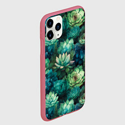 Чехол iPhone 11 Pro матовый Суккуленты акварель- паттерн, цвет: 3D-малиновый — фото 2
