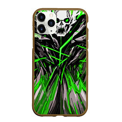 Чехол iPhone 11 Pro матовый Череп и зелёные полосы