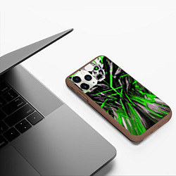 Чехол iPhone 11 Pro матовый Череп и зелёные полосы, цвет: 3D-коричневый — фото 2