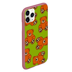 Чехол iPhone 11 Pro матовый Плюшевые мишки на зеленом фоне, цвет: 3D-малиновый — фото 2