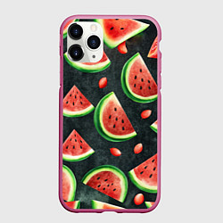 Чехол iPhone 11 Pro матовый Паттерн красные дольки арбуза, цвет: 3D-малиновый