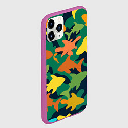 Чехол iPhone 11 Pro матовый Камуфляж силуэты рыбок, цвет: 3D-фиолетовый — фото 2
